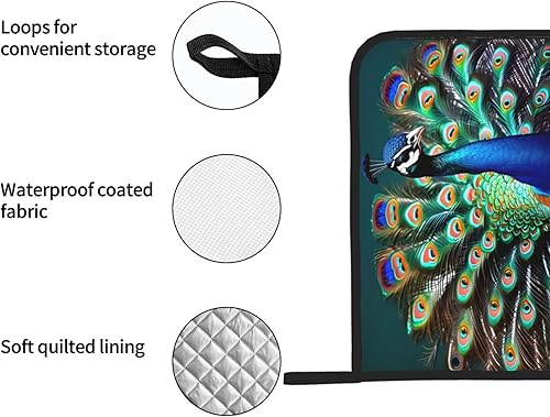 Miniatura 5 de Juego de almohadillas calientes de 8 x 8 pulgadas con estampado de pavo real, antideslizante, resistente al calor, para hornear cocinar y cocinar