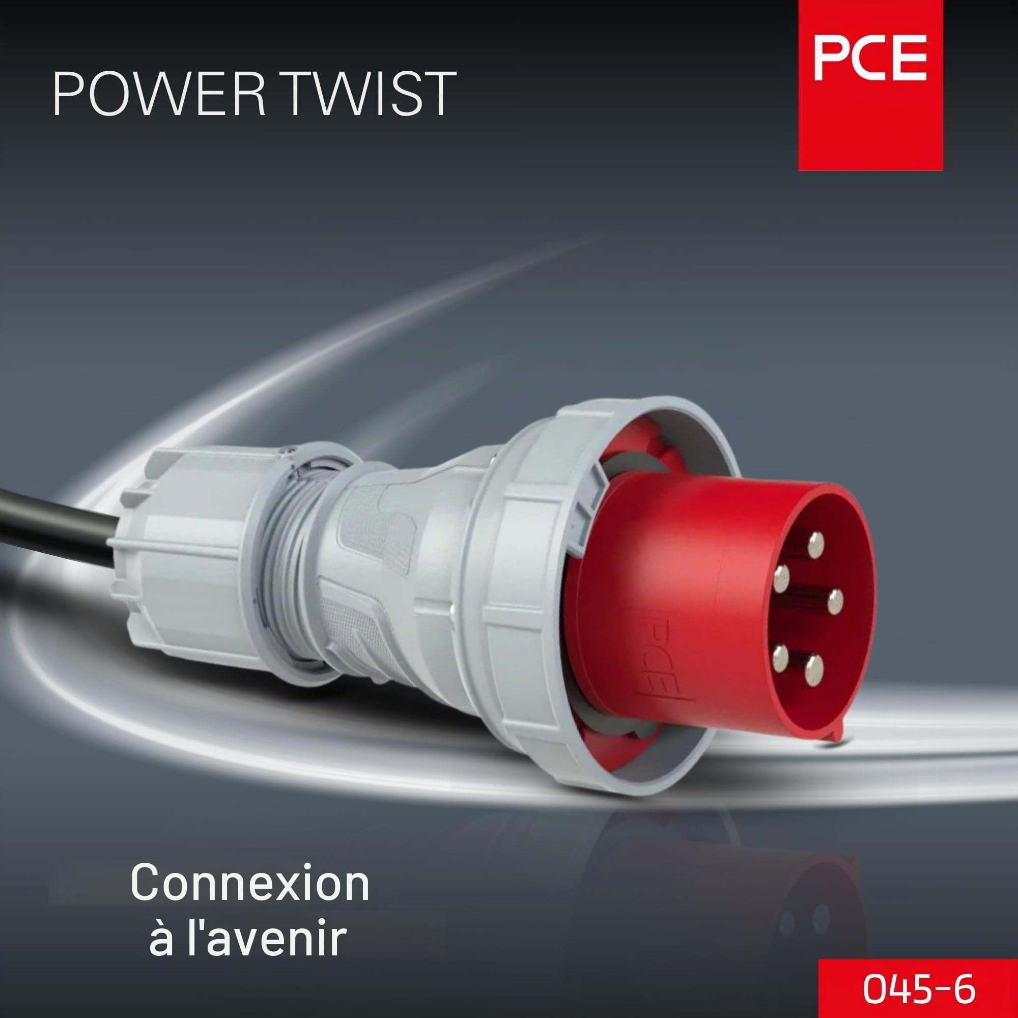 PCE 045-6 Fiche CEE 125 A 5p 6h IP67 Power Twist - Connecteur Industriel | Prise pour courant fort 400 V - Boîtier IK10 résistant aux chocs - Presse-étoupe 22,5-50 mm - Borne à vis stable