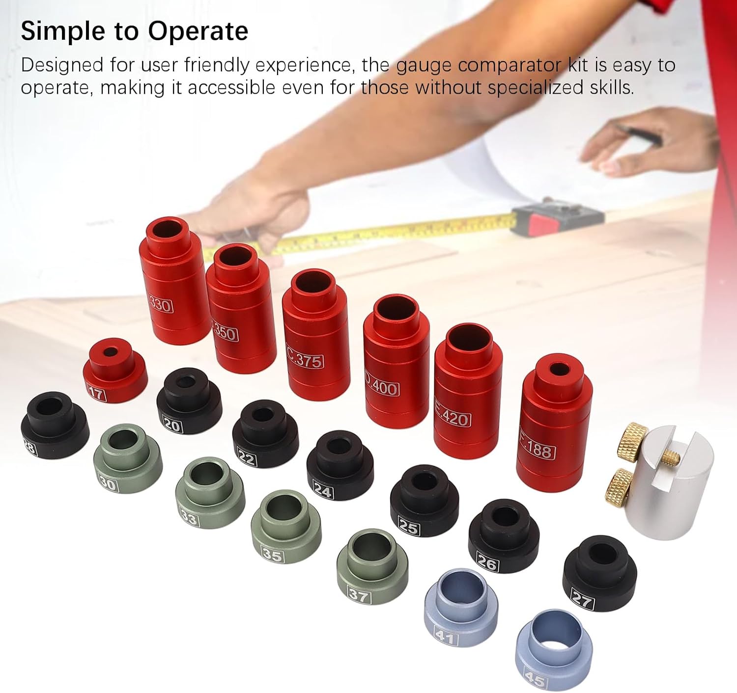 Gauge Comparator Kit for .17 to .45 Calibers, Aluminum Alloy Comparator Headspace Gauge Body Kit Reloading Kit with Storage Box