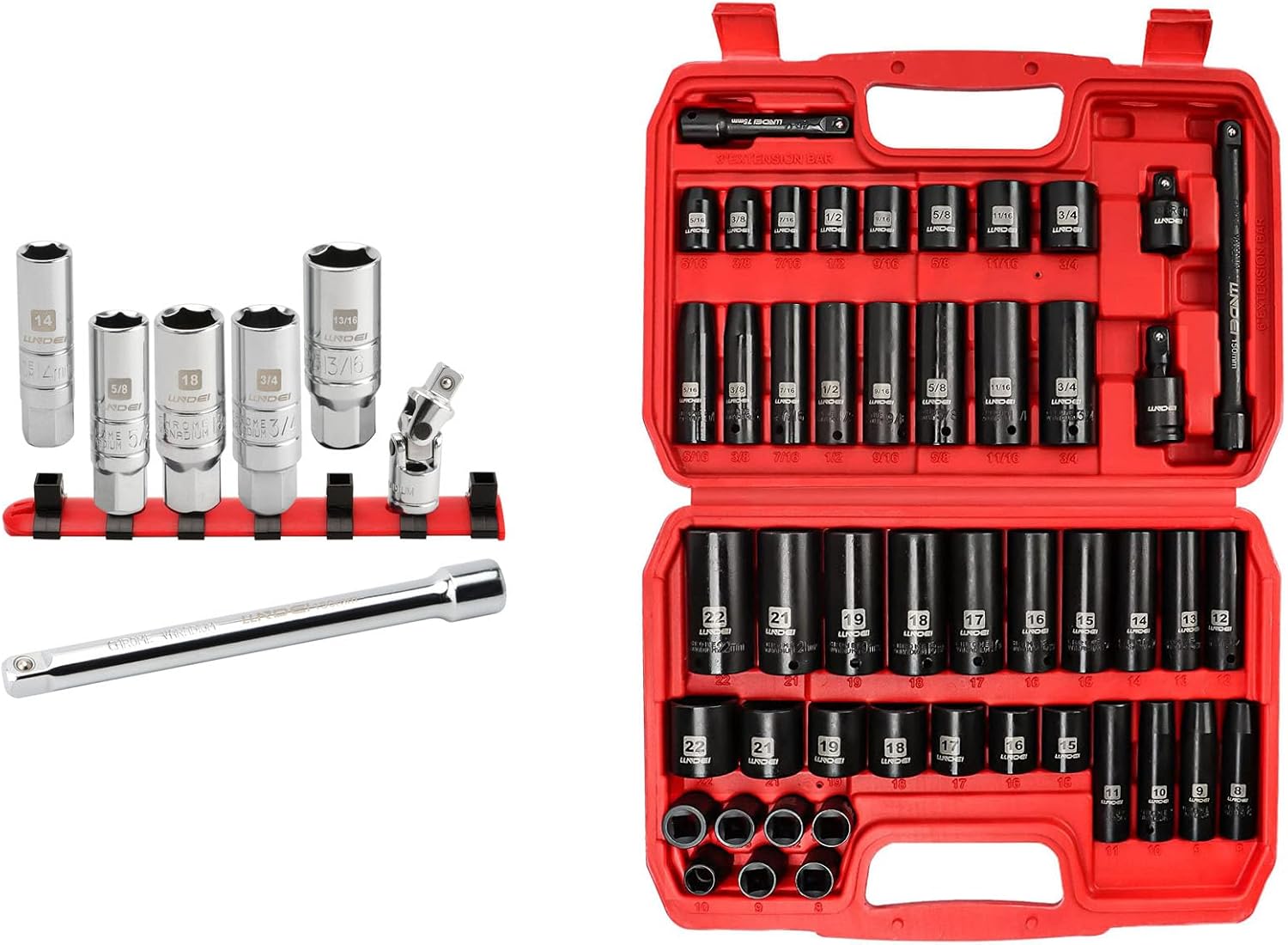 LLNDEI 7 PCS 3/8 Inch Drive Spark Plug Socket Set&48PCS 3/8" Drive Impact Socket Set