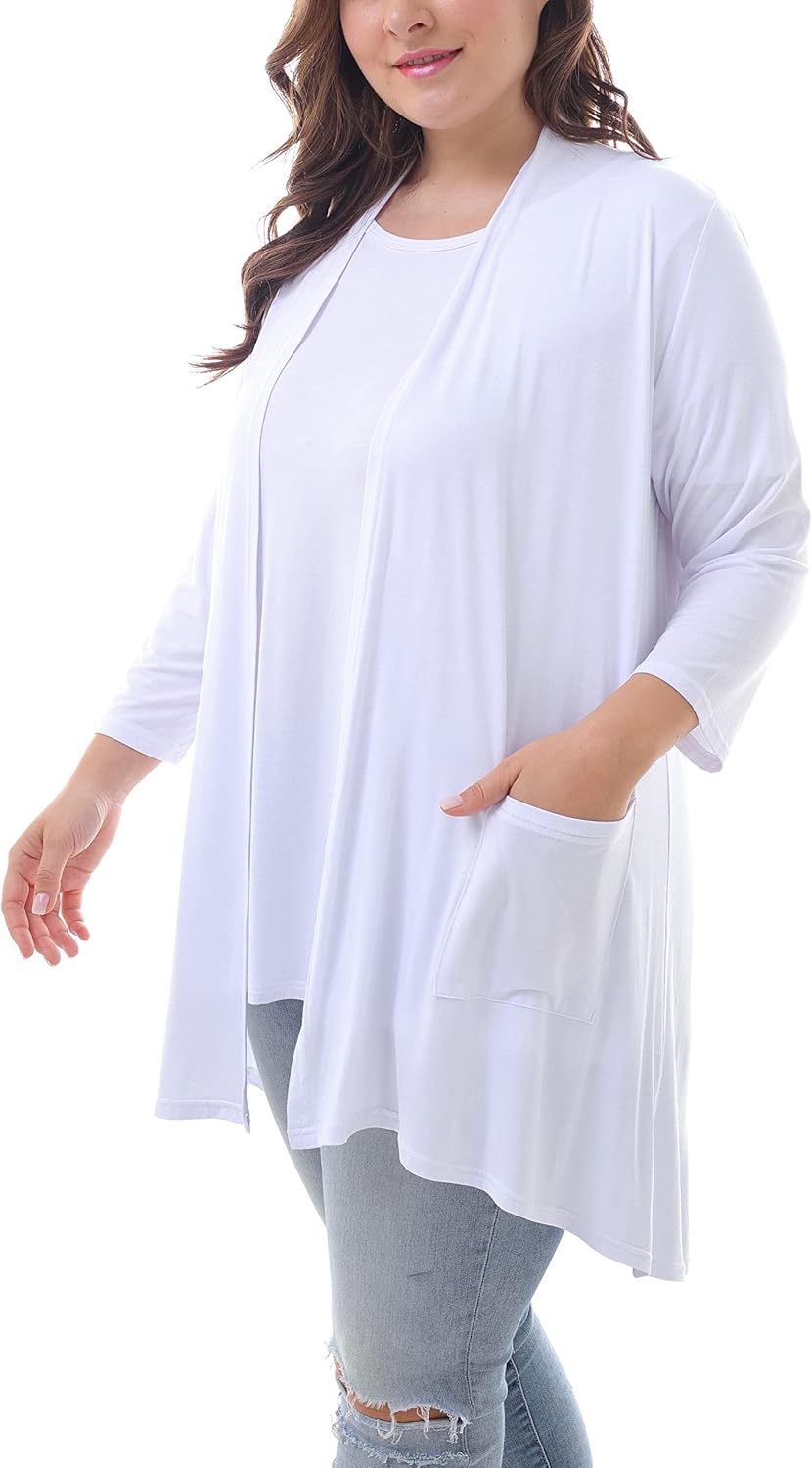 ZERDOCEAN Women's Plus Size 3/4 Sleeve Lightweight Soft Printed Drape Cardigan with Pockets - Image 3