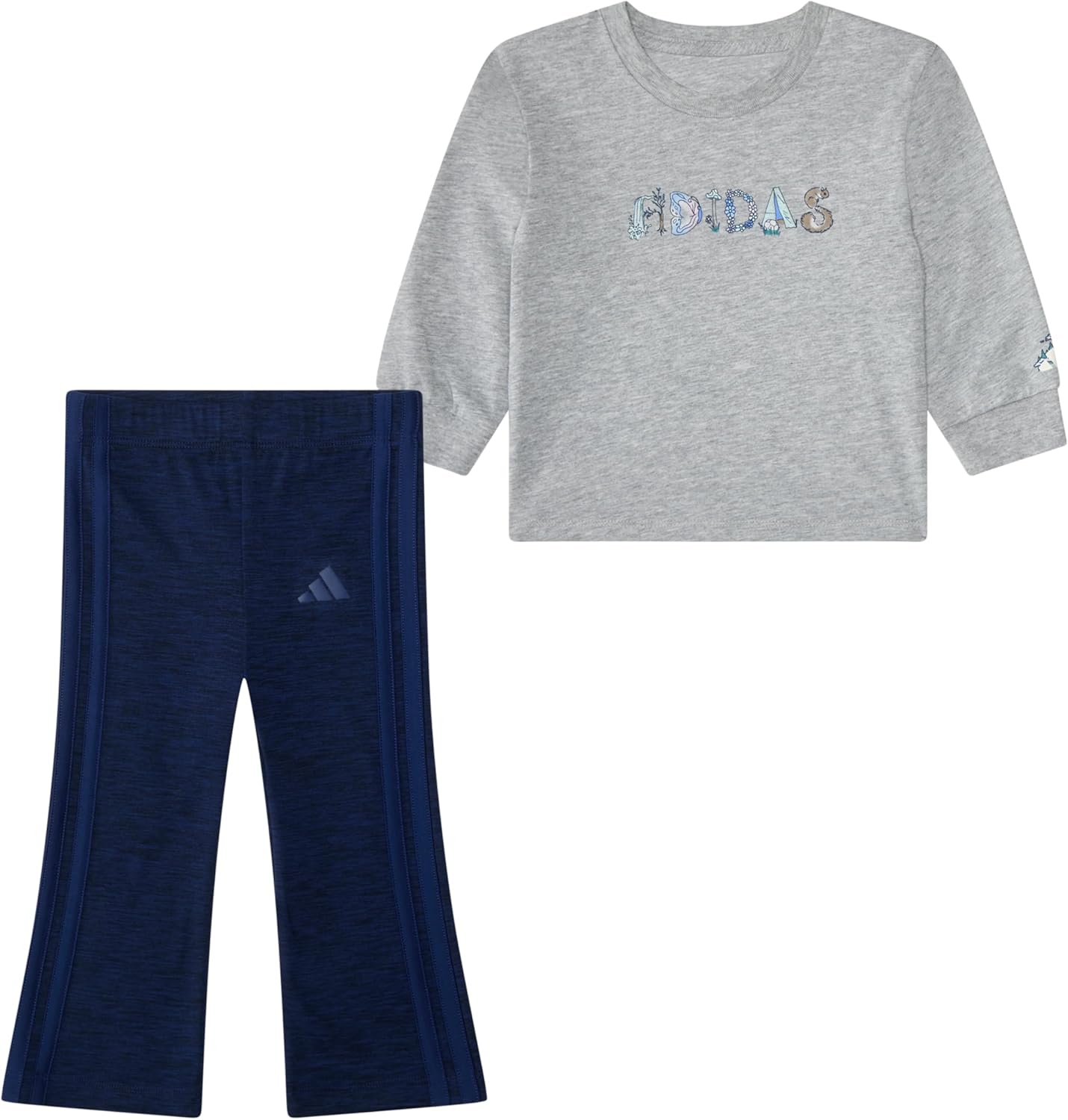 adidas Girls' 2-piece Long Sleeve Graphic Heather Tee & Flare Pant Set