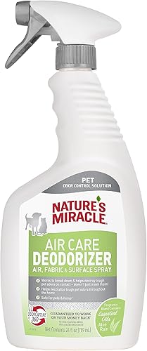 Nature's Miracle Air Care, Spray para tela y superficie con aroma a lluvia de aloe y desodorante eliminador de olores de mascotas, 24 onzas líquidas