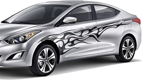 Miniatura 5 de 1 Juego de calcomanías de cuerpo de auto lateral vinilo, gráficos de llamas de carrera, Amarillo