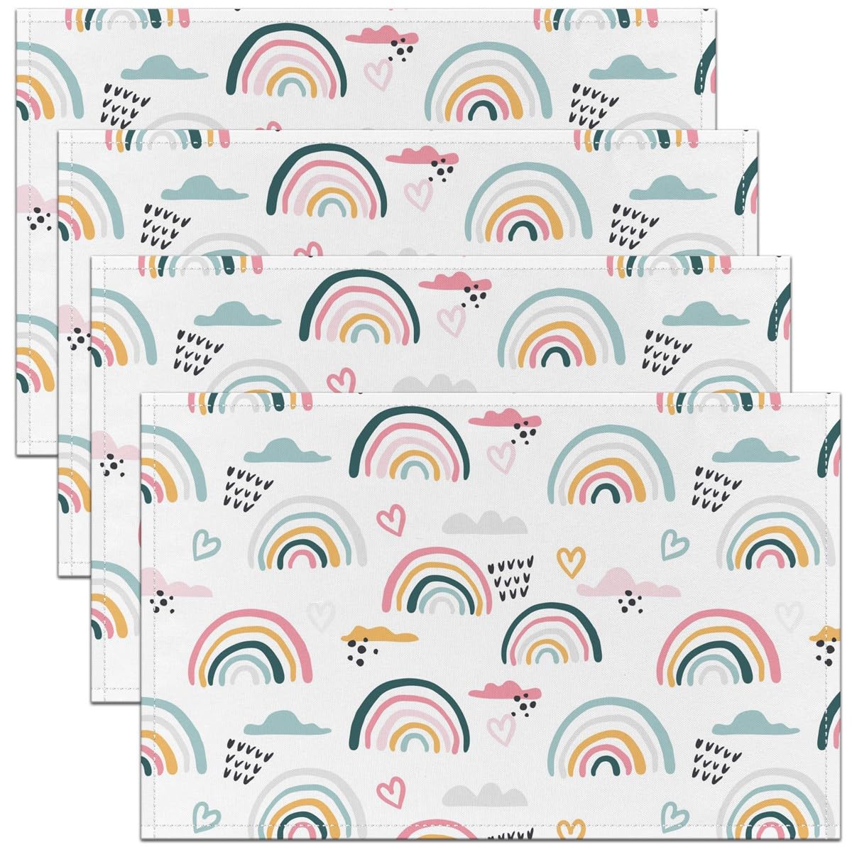 Rainbow Table Mats Placemat Colorful Stripes Multicolor Placemats Set of 4 Cartoon Style Placemats Set of 4 Kids 45X30cm