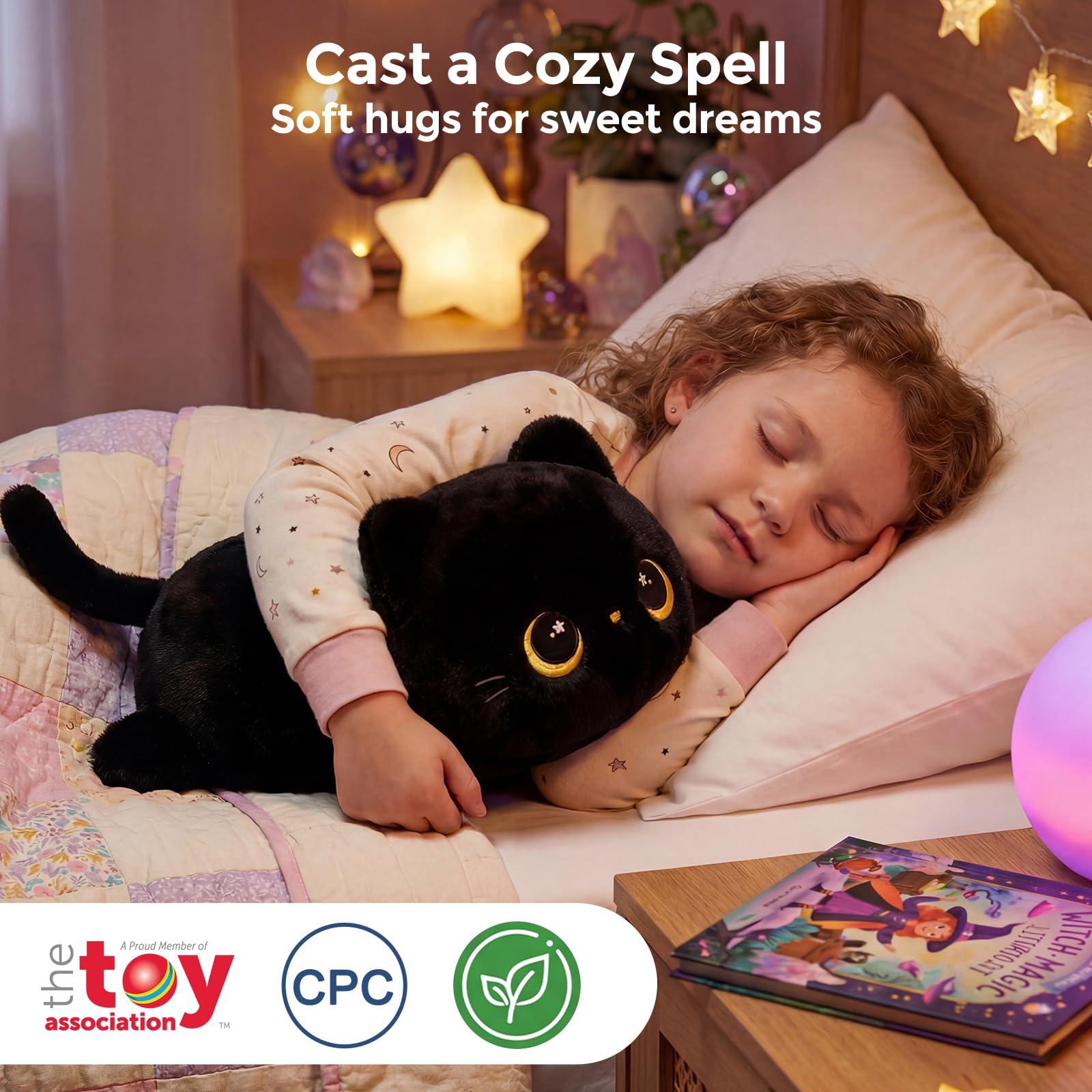 Mewaii Peluche Cuscino Kawaii Stitch Peluche Gatto Nero Giocattolo Abbraccio Animali di Peluche Natale Compleanno Regalo per Ragazze Ragazzi 33CM