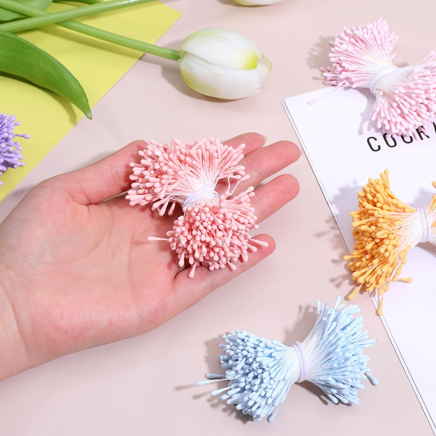 SynHHergyx 1200 Pcs Flower Stamens for Crafts, Artificial Flower Stamens, 10 Colors DIY Craft Simulated Stamen for Wedding Bouquet Party Decoration Scrapbook image 4