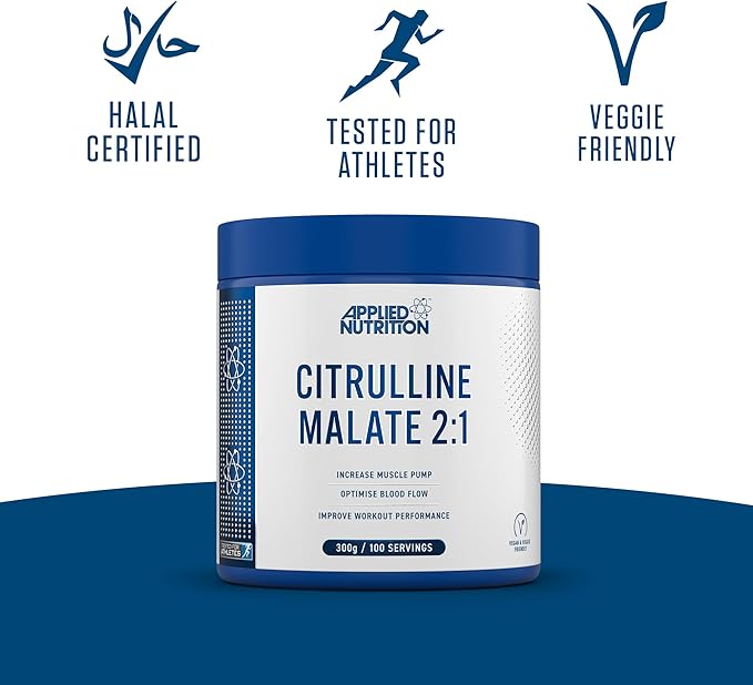 Applied Nutrition Citrulline Malate 2:1 | 3000mg per Serving Nitric Oxide Booster Amino Acid Powder Supports Muscle Recovery Improves Performance Vegan Gluten Free (300g - 100 Servings) (Unflavoured)