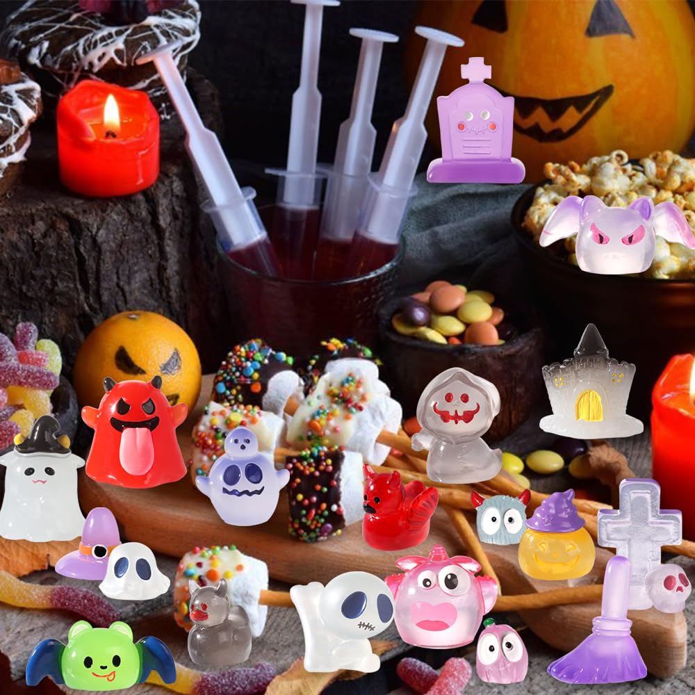 XIMISHOP 50PCS Mini Halloween Resin Luminous Ornaments,50 Styles Little Tiny Halloween Resin Ducks Pumpkins Miniature Small Halloween Plastic Figures Glow in The Dark for DIY Landscape Desk Decor - Image 3