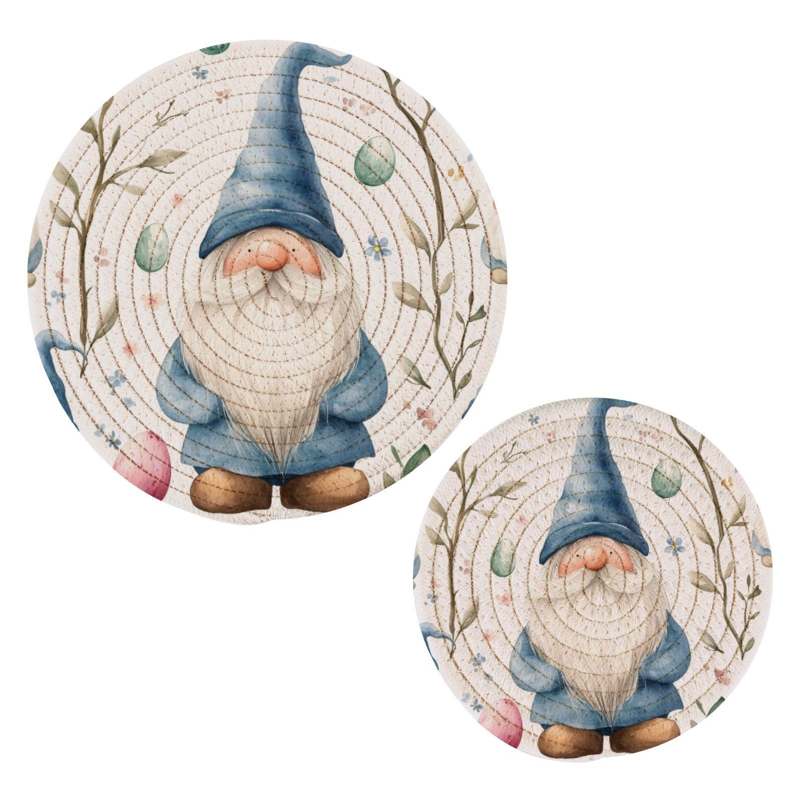 Msyxl Easter Gnome Trivets for Hot Dishes, Hot Pots and Pans, Cotton Woven Pot Holders for Kitchen Countertops, Table, 2 Pcs Heat Resistant Hot Pads,