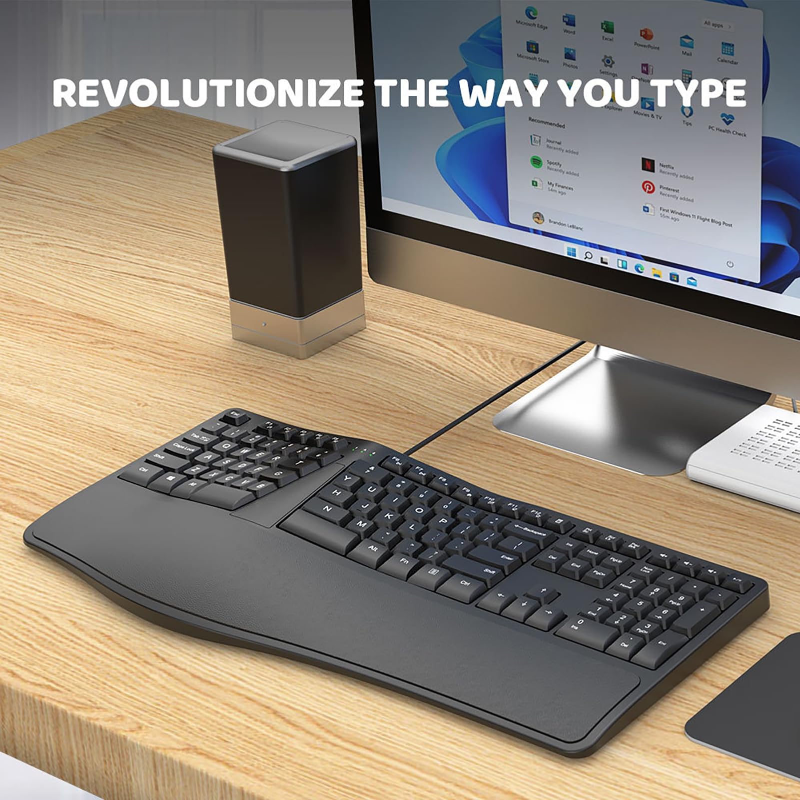 Digitazione Comfort Tastiera Split Design Wired Naturale Ergonomico Full-size 110 Tasti Universale Plug-play Supporto Polso Ufficio Nero