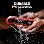 0.3 Sec Instant Read Thermometer for Cooking, IP67 Waterproof, Auto-Rotating Backlit Display, Red