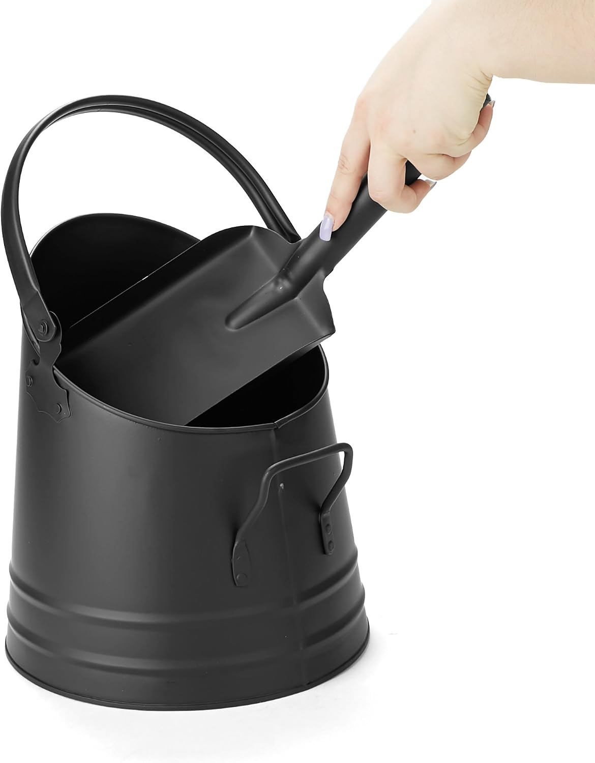 Mind Reader Fireplace Ash Bucket and Shovel, Wood Stove, Fireplace Accessories, Metal, 10"L x 10"W x 11.25"H, 2 pcs, Black