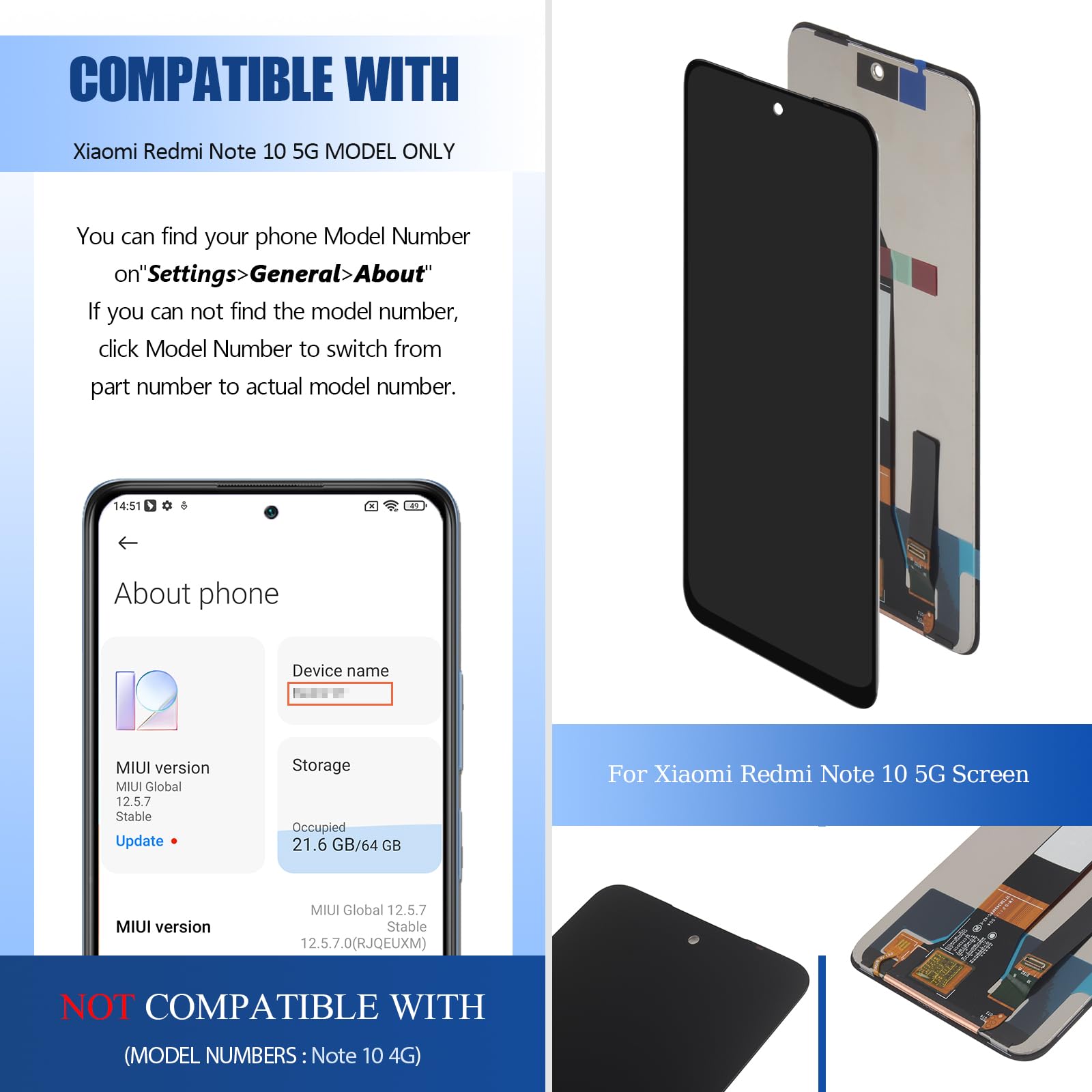 RongZy pour Xiaomi Redmi Note 10 5G Écran LCD + Vitre Tactile Digitizer