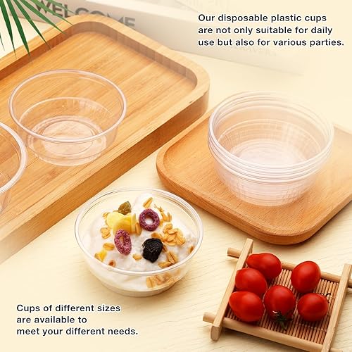 Miniatura 5 de Vasos de plástico de 12 onzas con tapas de cúpula, juego de 50 vasos de frutas desechables con tapas, vasos de cristal PET para frutas, helados,