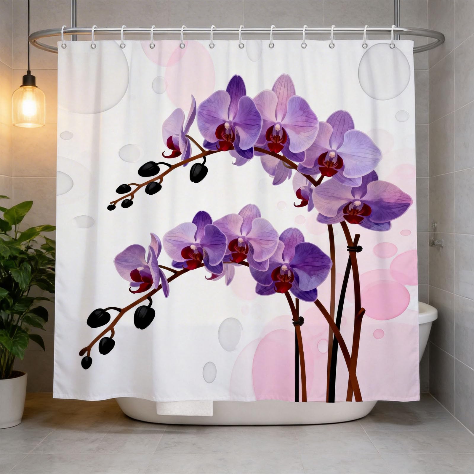 Hongduo 3D Phalaenopsis Orchid Shower Curtain for Stalls Bathtubs Minimalistic Bathroom Decor Shower Curtain Set Polyester Fabric Waterproof 120x180cm/48X71 Inch with Hooks