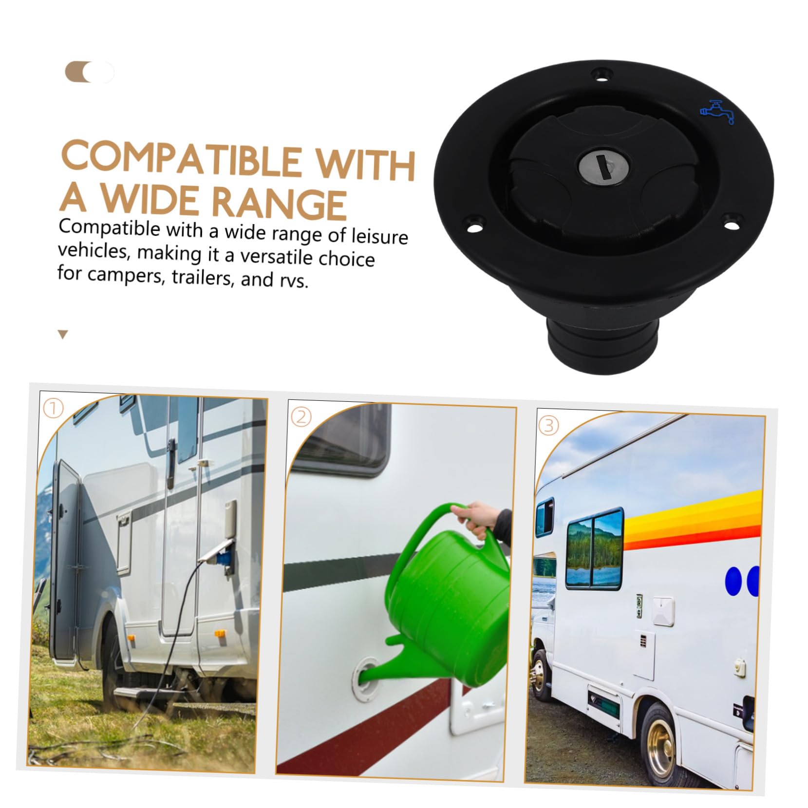 Cabilock Tapa de Entrada de Agua Dulce para Rv Negro, Material Abs, Tapa de Llenado por Gravedad para Caravanas y Autocaravanas, Repuesto para Sistema de Agua, Adecuado para Camping y Viajes