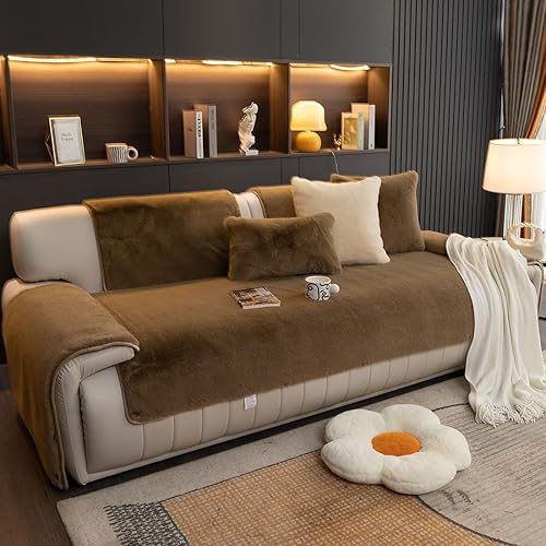 Miniatura 3 de vctops Funda de piel sintética de lujo gruesa y cálida para sofá, súper suave, mullida, mullida, antideslizante, protector de muebles (café, 28 x 28
