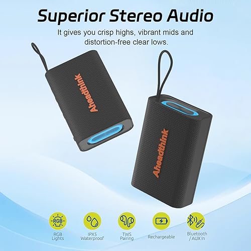 Miniatura 6 de Altavoz Bluetooth, inalámbrico portátil, IPX5 impermeable, Bluetooth 5, luces de color RGB, sonido estéreo fuerte, bajo, emparejamiento TWS, para