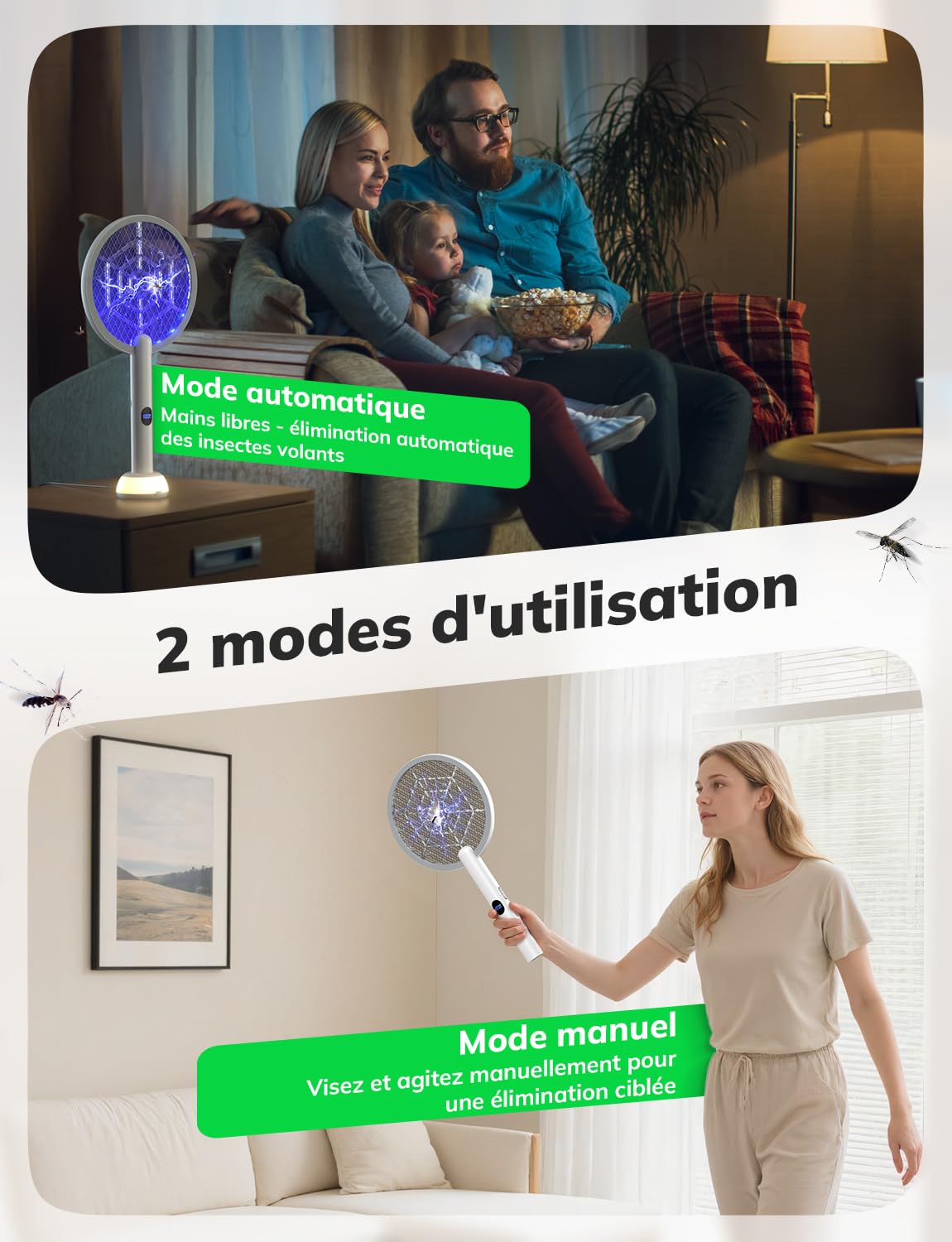 YISSVIC Raquette Electrique Insectes 1800mAh Raquette Anti Moustique 4000V Tapette à Mouche Puissante ave Base Lumineuse Rechargeable USB-C Élimine Moustiques Mites Fourmis Volantes (Blanc)