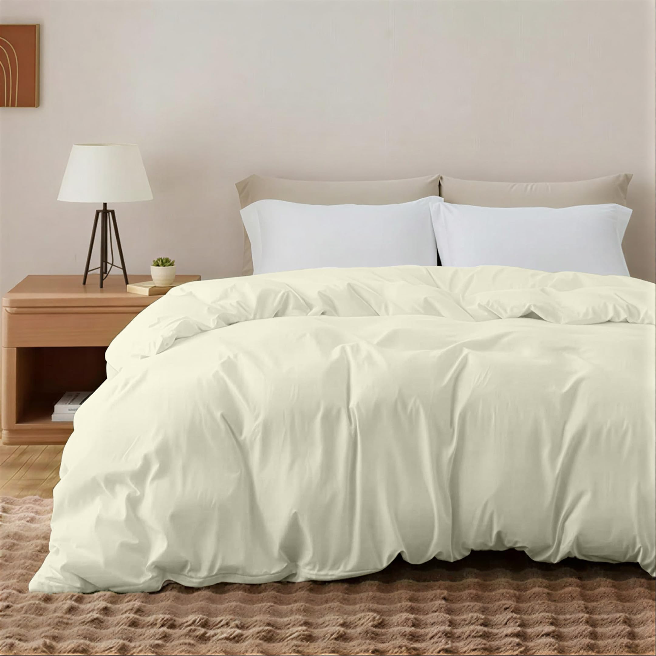 EGYPTO Cotton Blend Cream King Duvet Cover Set - Soft & Breathable Anti-Allergy Bedding with Pillowcases, Easy-Care Cotton Blend Quilt Cover for Comfortable Sleep (King, Cream)