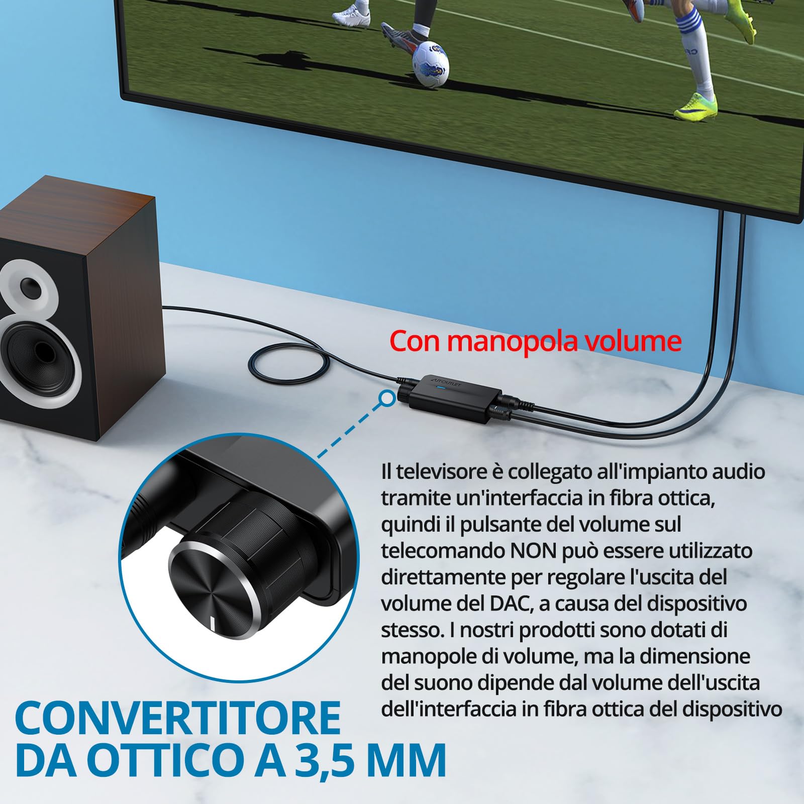AUTOUTLET Convertitore SPDIF a 3,5 mm E eARC/ARC a Ottico