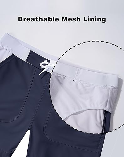 Vista 5 de MAGNIVIT Traje de Baño para Hombre, Bañadores Básicos Sólidos de Largo para Deporte y Natación, Pantalones Cortos para Tabla con Bolsillos