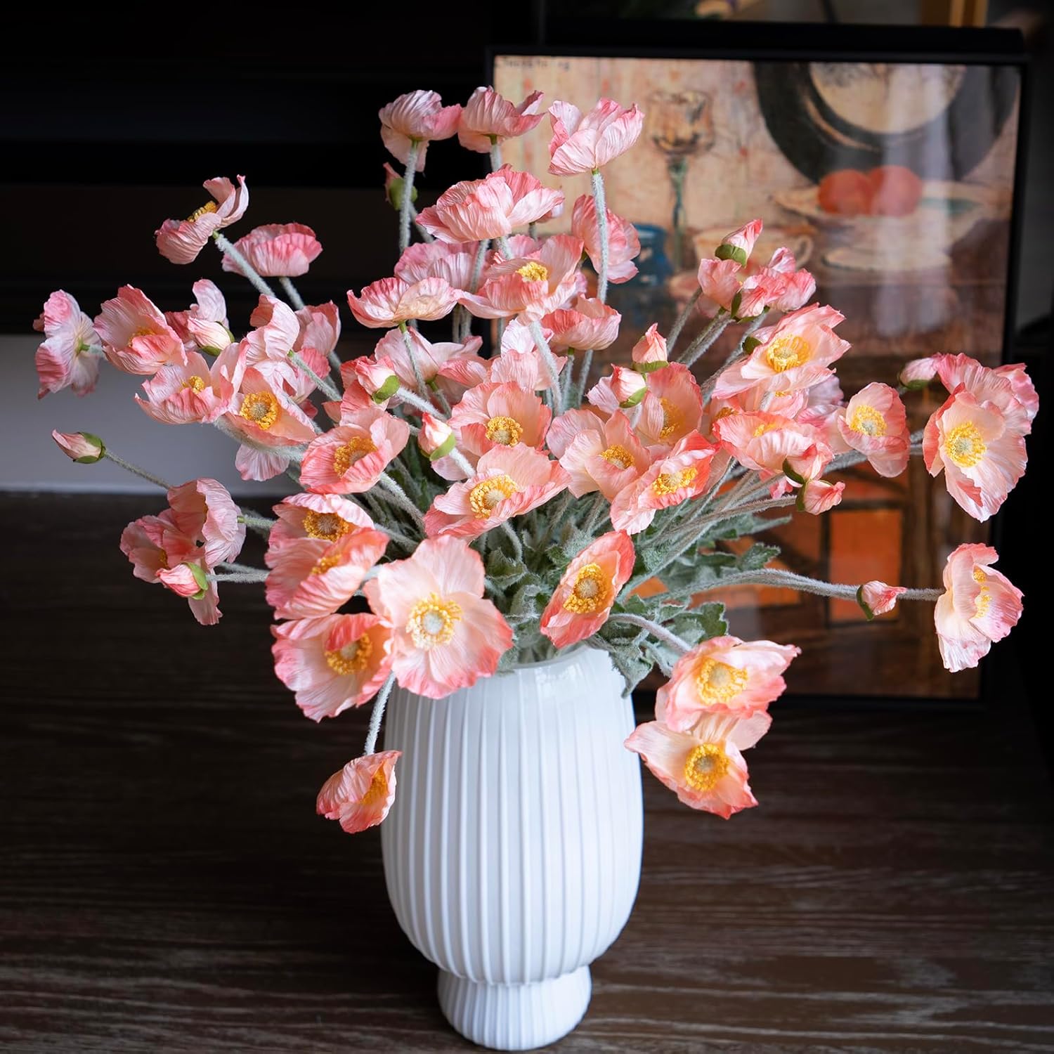 Artificial Flowers 6 Stems Poppy Silk Bouquet,for Wedding, Home, Party Decoration,Table Centerpiece Arrangement(Orange Pink 6pcs) - Image 5