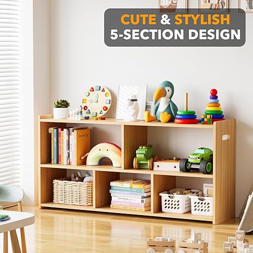 Miniatura 4 de SpaceAid Estantería Montessori de 5 compartimentos para niños pequeños, estante organizador de libros de madera, muebles de almacenamiento para