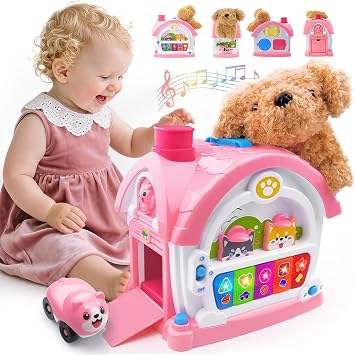 Toys for 1+ Year Old Girls 9-in-1 Montessori Musical Toddler Activity House with Lights, Sounds, Bilingual Learning, Ideal 1st Birthday Xmas Gifts for Girls Ages 1 2 3