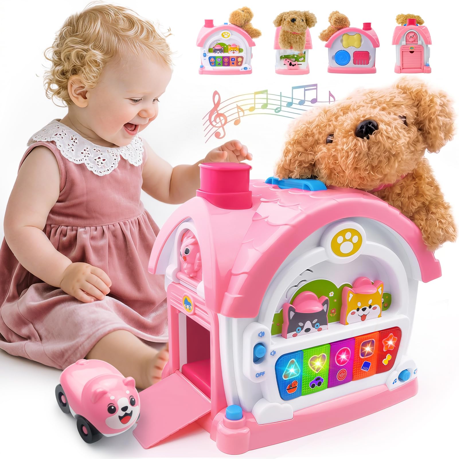 Giocattoli per bambini Montessori per bambine di 1+ anni, regalo ideale per il primo compleanno per ragazze di età 1 2 3, 9 in 1 attività musicale giocattoli per la casa con luci, suoni