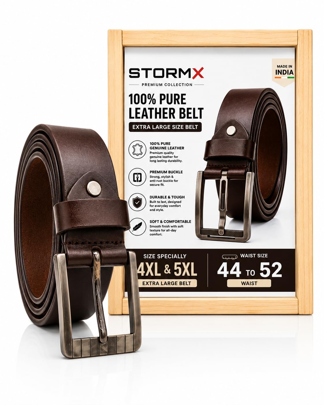 stormx Oversize Genuine Leather Belt for Men | 5XL Belt (Waist 49–54 Inches) | Premium Genuine Leather | Formal & Casual Extra Large Belt | Heavy-Duty Metal Buckle | Brown | 35 mm Width-picture-28