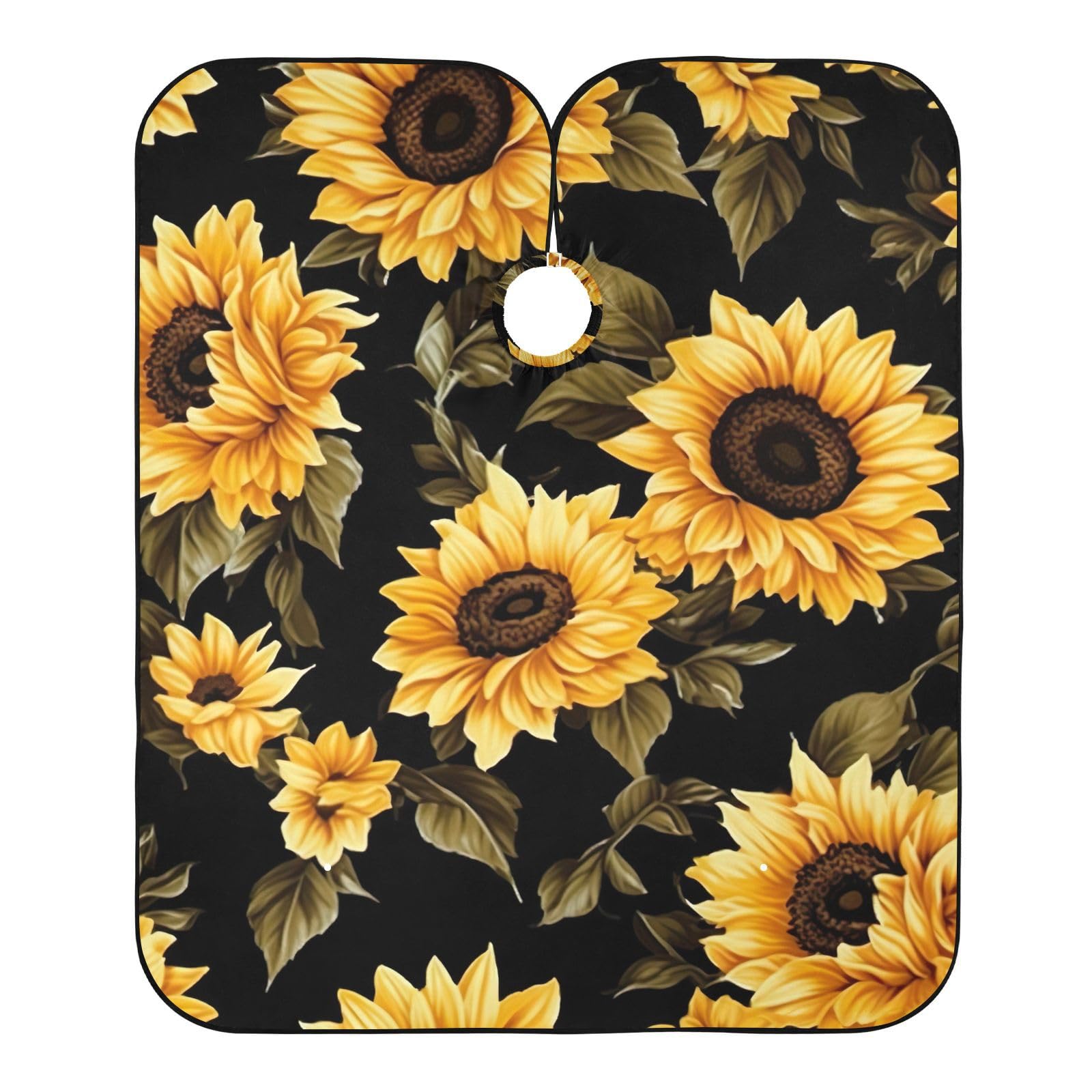 Hezely Black Sunflower Hair Dye Cape, Barber Cape for Adults,Waterproof Salon Cape,Waterproof Hairdressing Styling Hair Cutting, 65