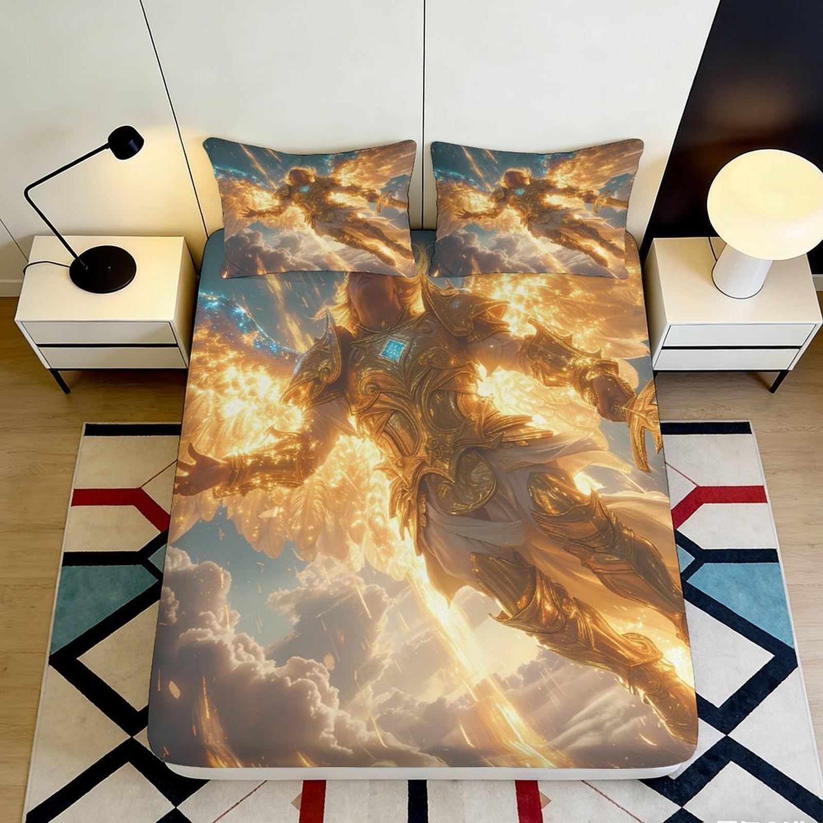 3D Printed Fiery Storm Fitted Sheet Microfiber Soft Gold Clouds Mattress Cover for Bedroom Dorm Decor Protection 90x200x25cm