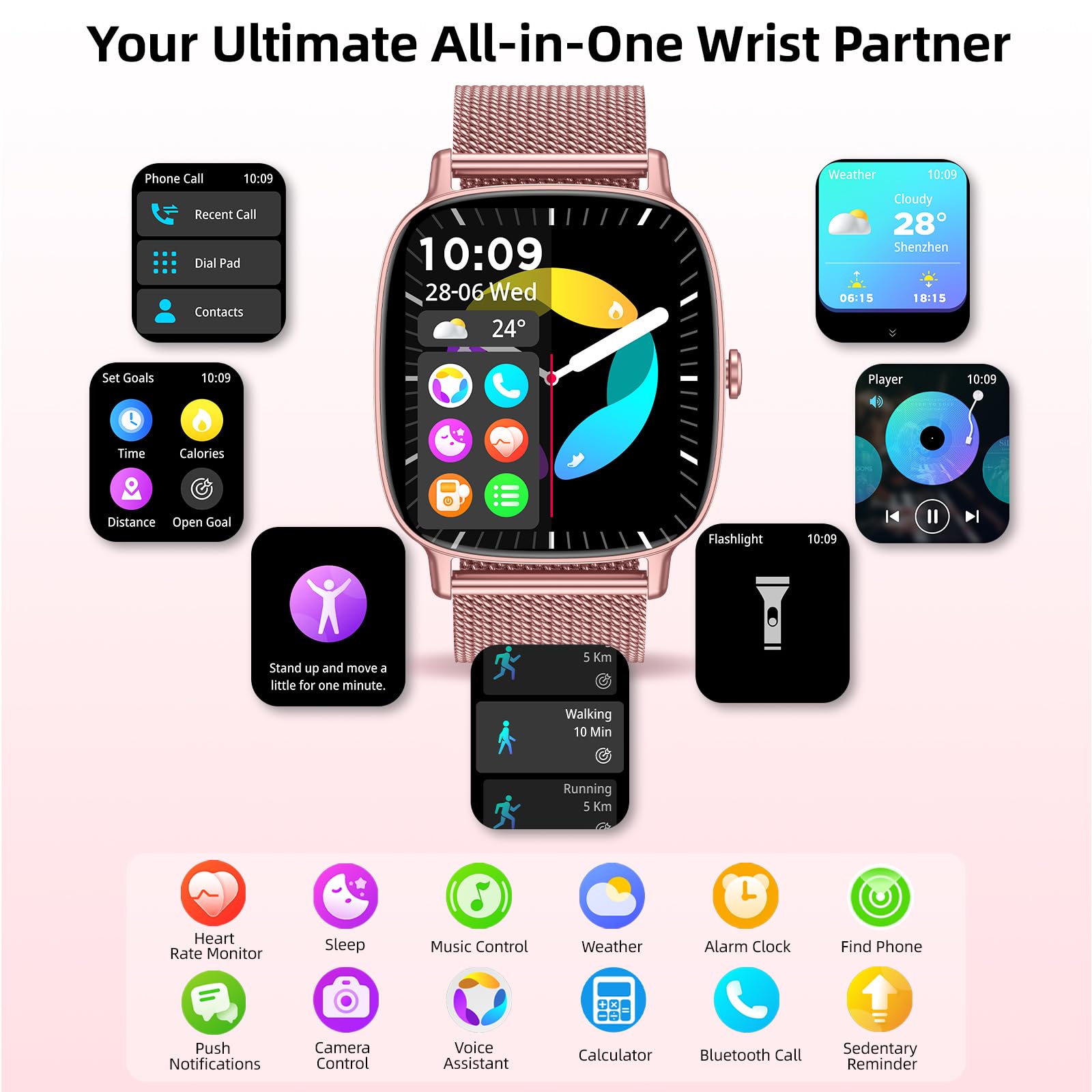 coioc Smartwatch Damen (2 Armbändern) mit Telefonfunktion, 1.85 Zoll HD Voll-Touchscreen Smartwatch, 120+ Sportmodi, IP68 Wasserdicht Fitness Tracker mit Herzfrequenz, Schlafmonitor für iOS Android