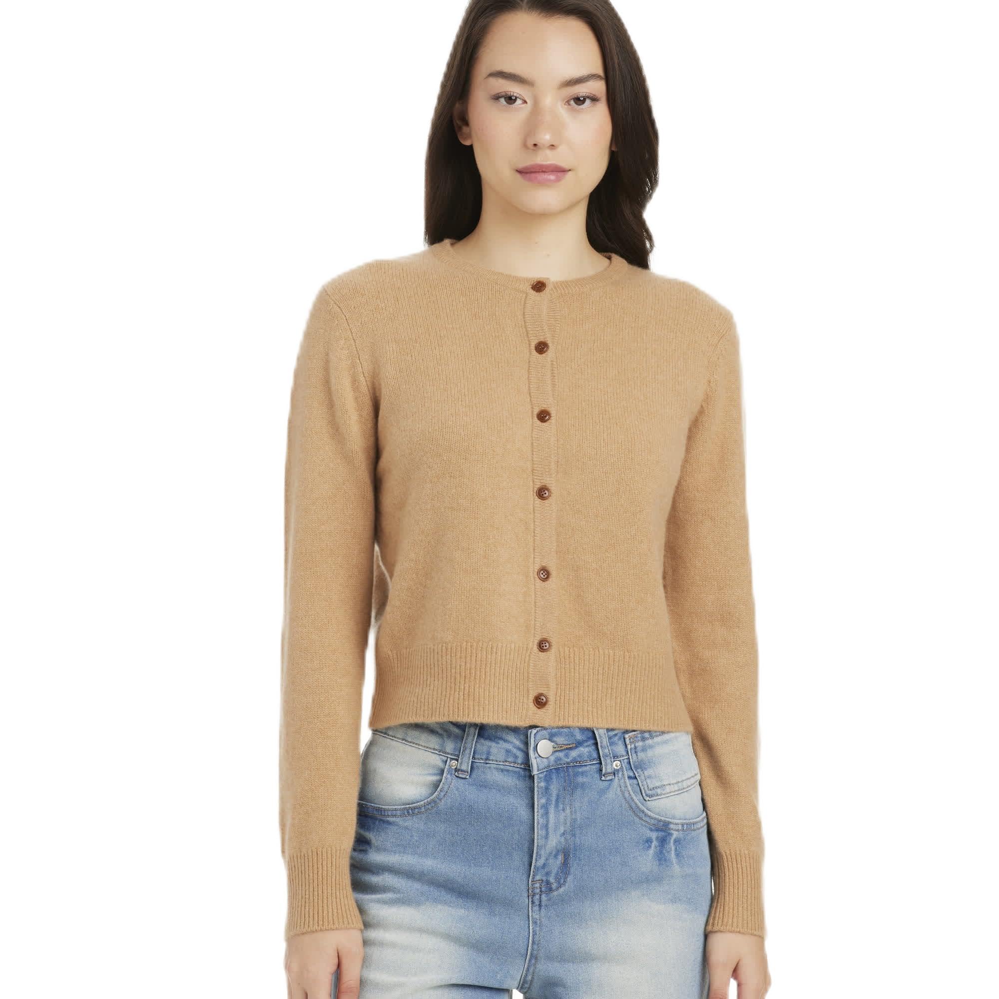 Womens Button-Down Cardigan 100 Cashmere Seamless Slim Fit Crew Neck Luxury Knit