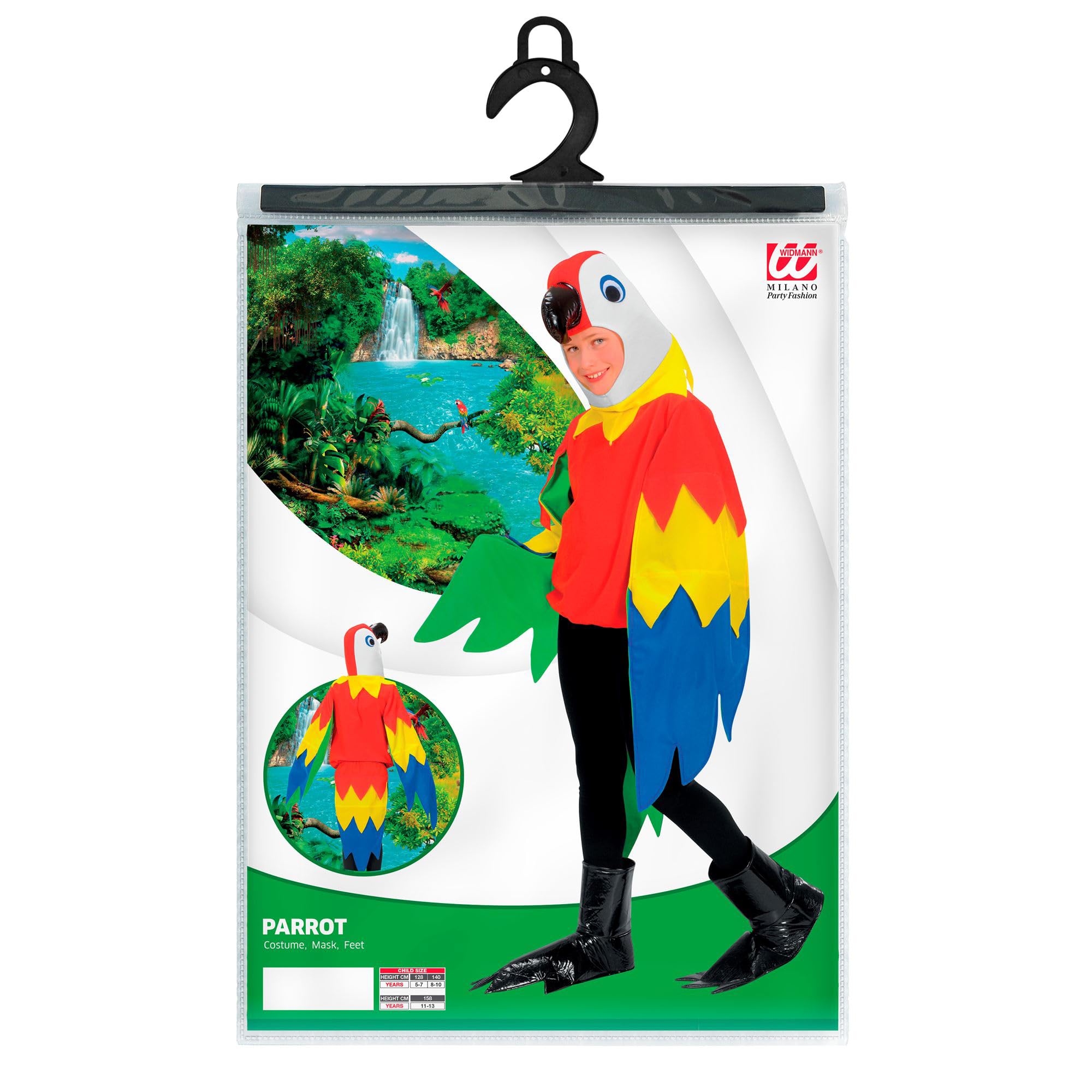 W WIDMANN MILANO Party Fashion - Papagei Kostüm Kinder | 3-teiliges Set im Vogel-Design, für Karneval, Mottoparty, Theater