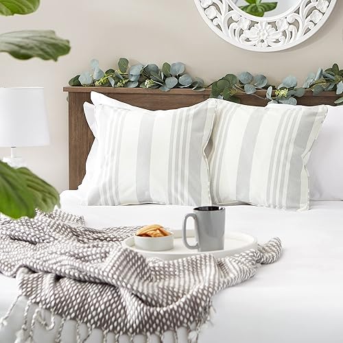 Miniatura 71 de DII Colección de fundas de almohada, algodón reciclado, cremallera oculta, 18x18, rayas cambray, azul brillante, 2 piezas