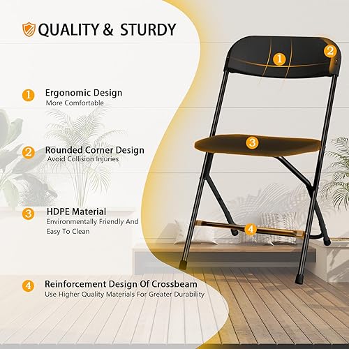 Miniatura 3 de Paquete de 20 sillas plegables negras, sillas portátiles de fiesta, sillas plegables de plástico, asientos comerciales apilables de 350 libras con