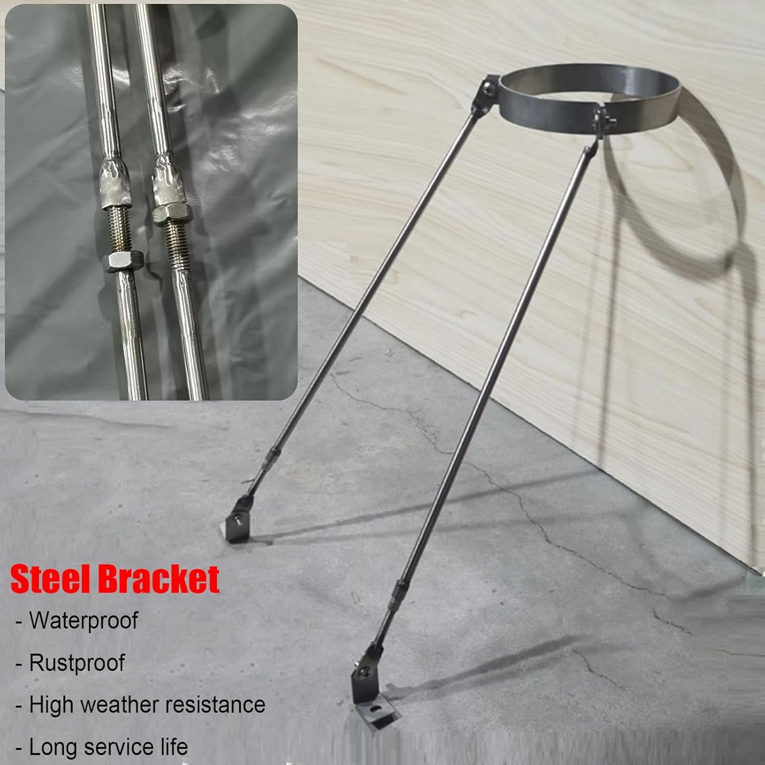 Universal Steel Roof Brace Kit - Chimney Pipe Support Brackets with Support Legs & Screws, High Weather Resistance for Stove Pipes (Hoop Dia 125mm/4.9in)