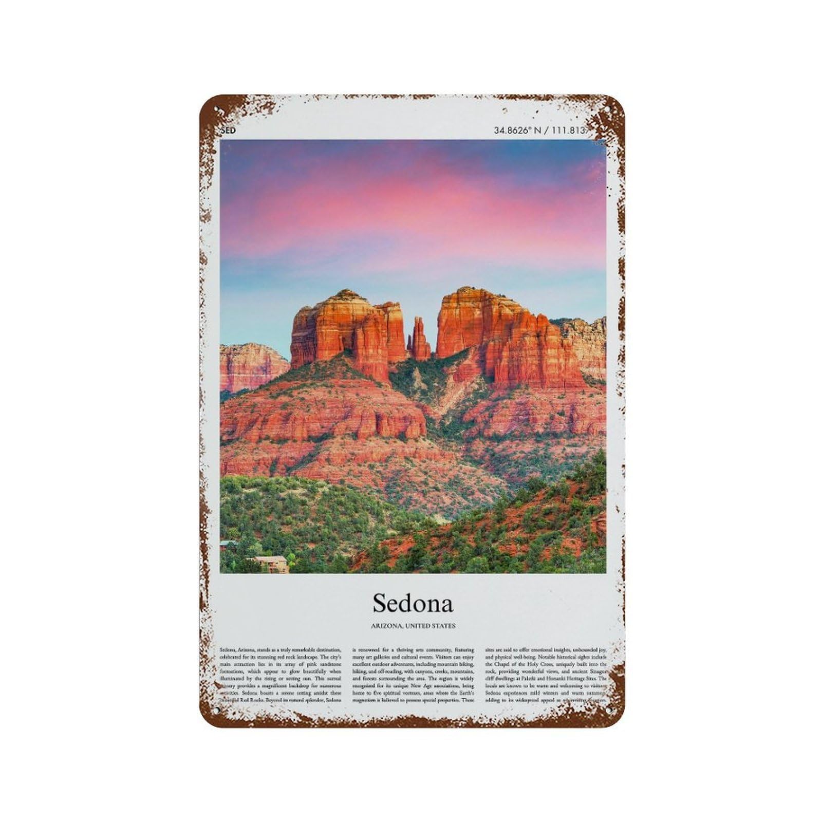 xiaoxiaoshen Sedona Arizona, United States, USA City Scenery Wall Decor Art Metal Tin Poster Modern Home Decor Art Home Bar Shop Decorations Vintage Sign 30x20cm