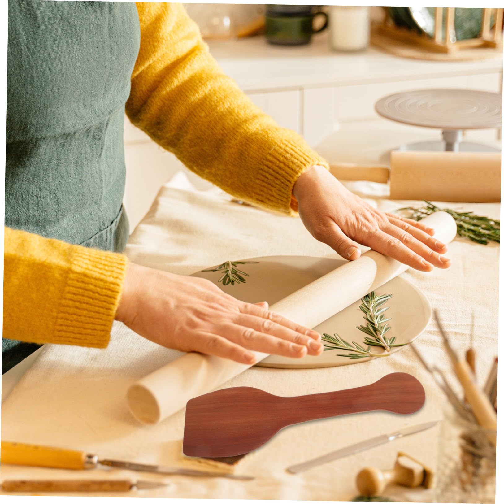 Anneome Herramienta para Modelado de Arcilla y Madera Marrón, Paleta de Arcilla de Madera Fácil de Manejar para Artesanía y Modelado
