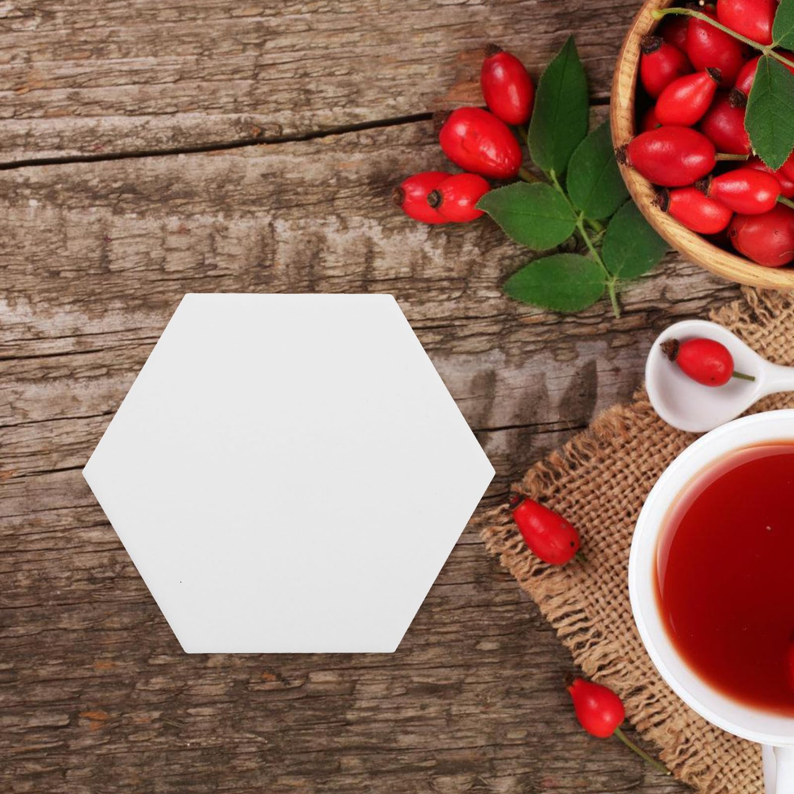 Posavasos de Cerámica Hexagonales DIY, Juego de 10, Blancos, Absorbentes y Antideslizantes para Proyectos de Transferencia de Calor en Cocina y Mesa