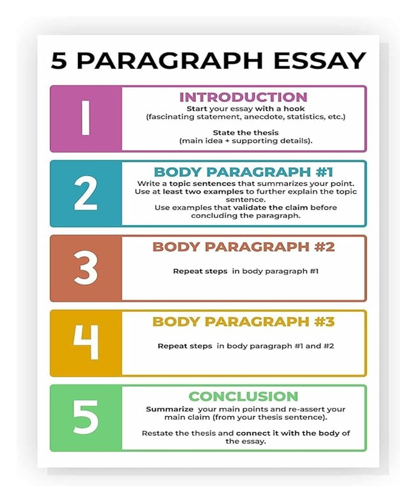 RNUMLIGH Teacher English Decor 5 Paragraph Essay Posters ELA Classroom Wall-Art Writing Reading for High School(Framed,12x18inch(30x45cm))