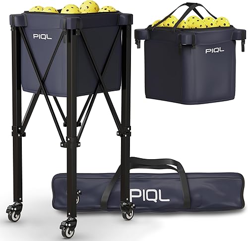 Miniatura 8 de Carrito de pelotas de pickleball azul marino - Carrito con ruedas, bolsa de almacenamiento - Capacidad de 100 pickleball - Tolva de pelota de tenis