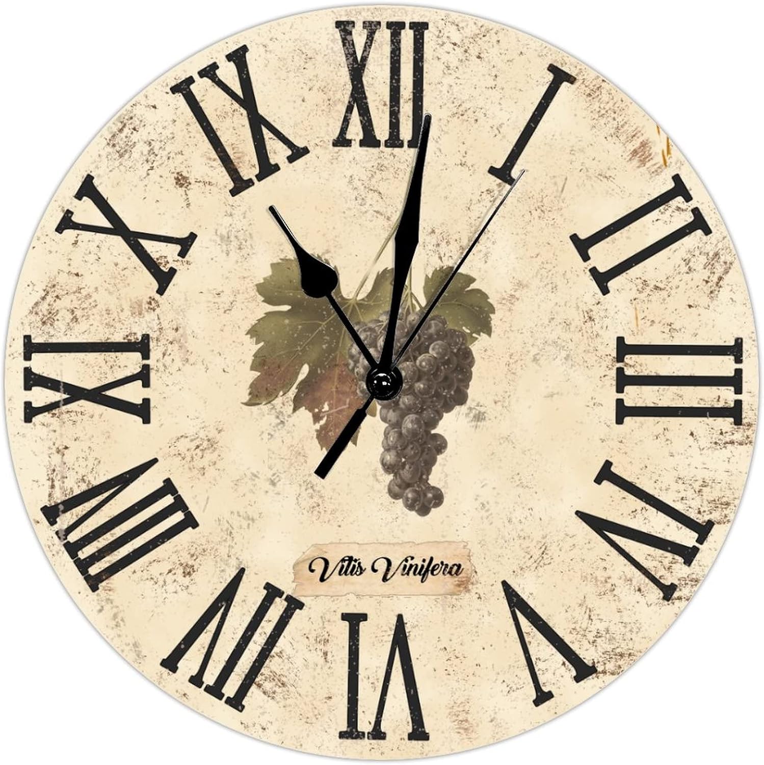Winery Clock Vintage French Kitchen Decor Wine Grapes Large Wooden Wall Clocks Battery Operated 15 Inch Silent Non-Ticking Rustic Wall Decor Home Decor for Living Room Bedroom Office