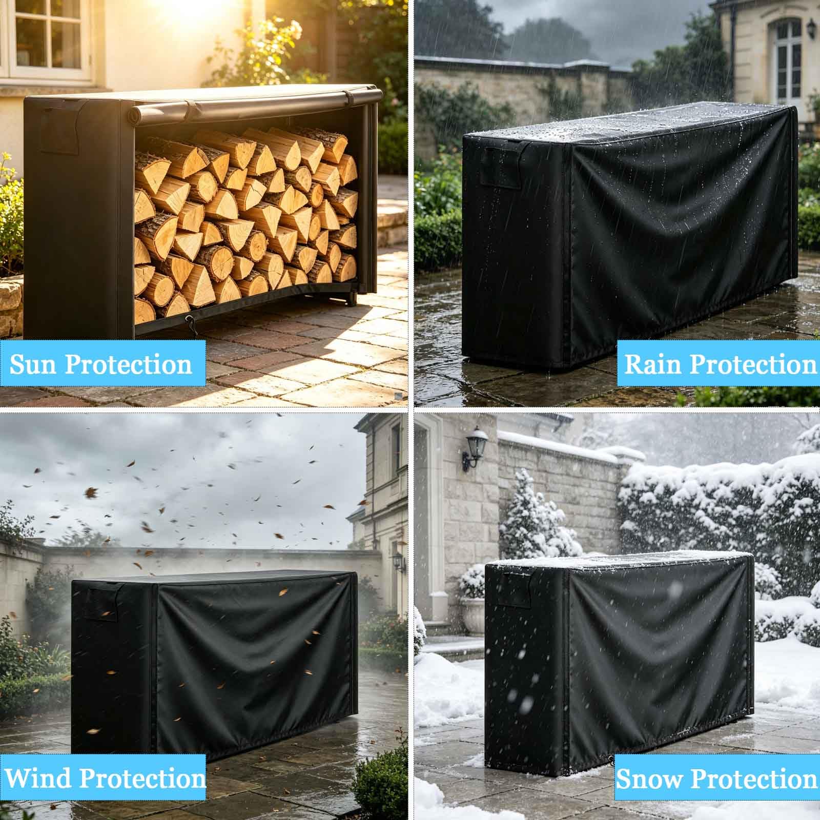 600D Copertura Impermeabile Oxford per Legna da Ardere | Uso Interno ed Esterno | con Cerniera e Doppio Sistema di Ventilazione (Non Include Portapacchi),Nero,152x61x122cm