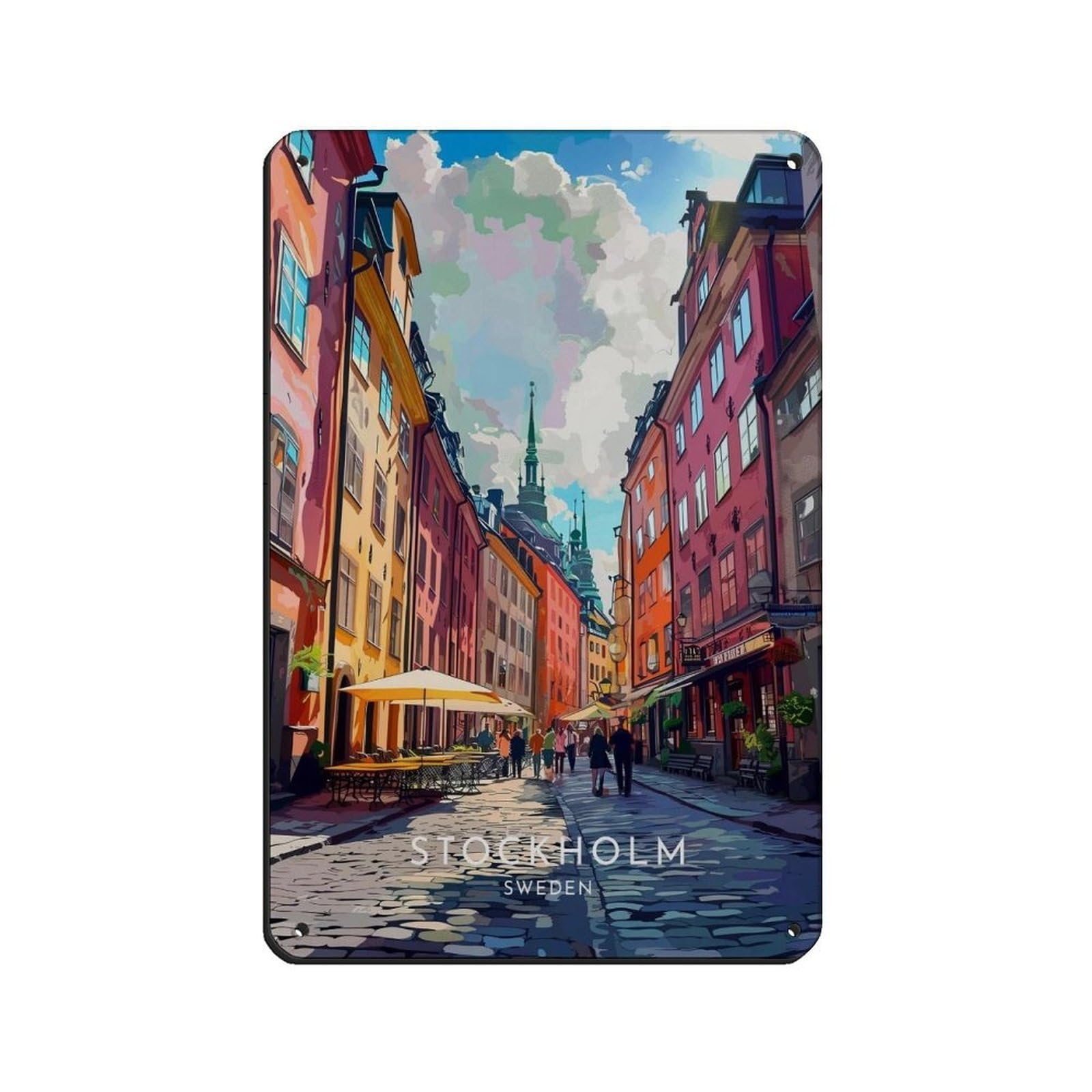 Lxwnze 20L X 30W Cm Stockholm Travel- Sweden, Stockholm Tin Sign Vintage Metal Pub Club Cafe Bar Home Wall Art Decoration Poster Retro 8X12inch(20X30cm)