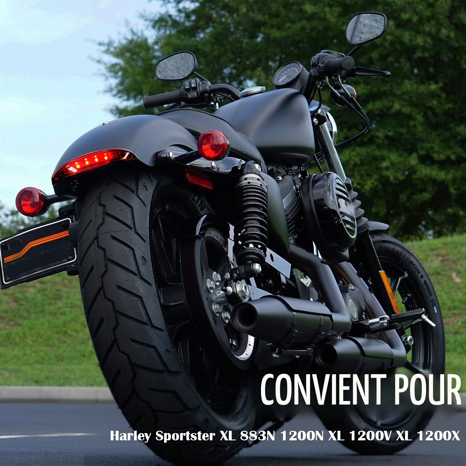 JMTBNO Feu Arrière Moto Clignotant Indicateurs 8 LED Hachée Plaque de Bord de Garde-Boue Frein Stop Arrière Arrêt Feu Lampe Intégrés pour Sportster XL883N 1200N XL1200V XL1200X