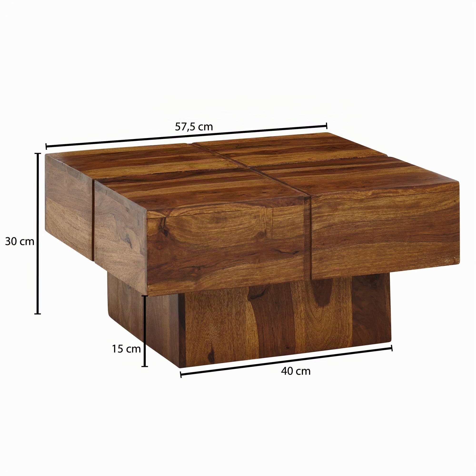 FineBuy Tavolino 57,5x57,5x30 cm Legno Massello di Sheesham Quadrato